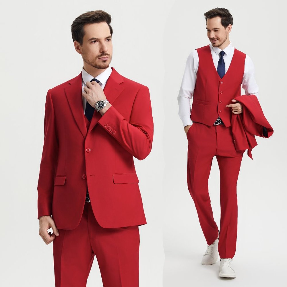 Stacy Adams Solid 3pc Men's Suit, Red